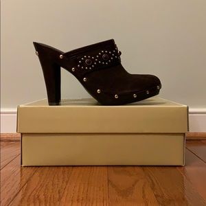 Michael Kors Brown Suede Clogs with Gold Studs